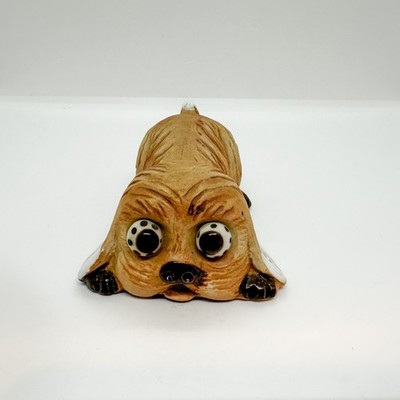 Vintage Big Eye Ceramic Dog Puppy Japan Glazed Clay Pottery Figurine Sad Weird