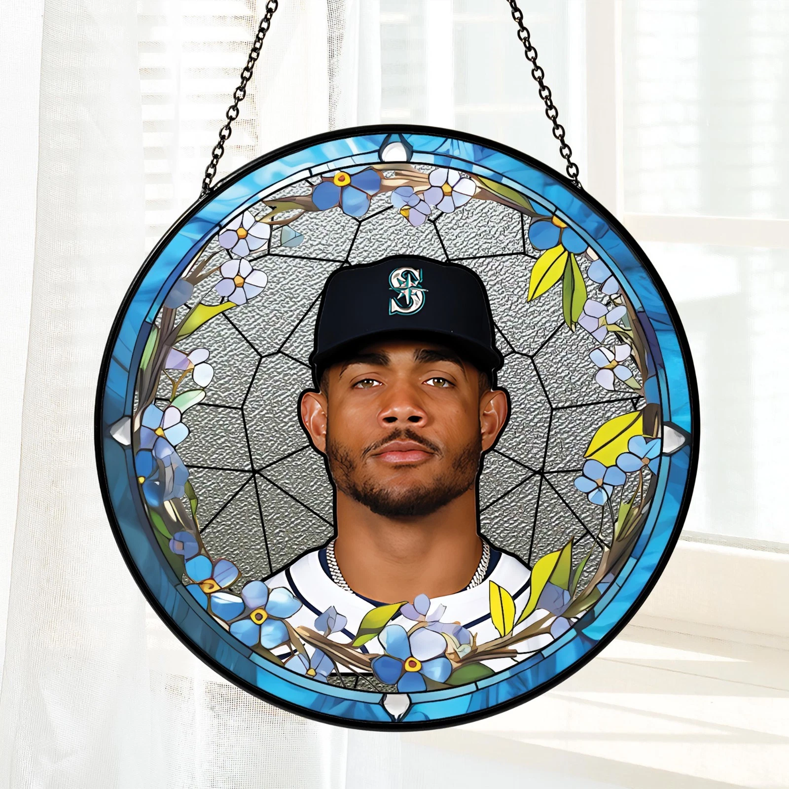 Julio Rodríguez Stained Glass Suncatcher-Home Window Hanging Ornament