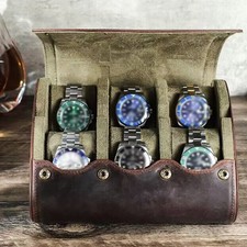 6 Slot Genuine Leather Watch Display Storage Box Watch Case Watch Organizer Box