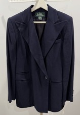 NEW Lauren Ralph Lauren Women s 6 Navy Blue Wool Blend Blazer One Button USA