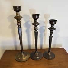 Vintage Bombay Company Brass Candlesticks   Set of 3 Graduated   Heavy India