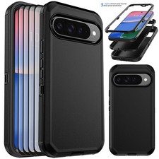 Black For Google Pixel 10/10 Pro/10 Pro XL Heavy Duty Case Cover/Tempered Glass