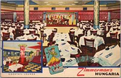 New York City Postcard ZIMMERMAN'S HUNGARIA RESTAURANT 46th St / Curteich Linen