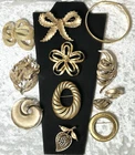 Vintage Crown Trifari Gold Tone Mixed Jewelry Lot Brooches Earrings Bracelet
