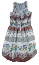 Free People Floral Striped Sleeveless Boho Mini Dress M Cinched Waist V-Neckline
