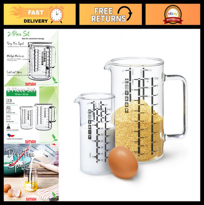Durable Borosilicate Glass Measuring Cups Set - 32oz & 16oz, Easy Read Metrics,