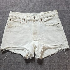 Abercrombie Fitch The Boyfriend Shorts Mid Rise Size 28/6 White Frayed Denim.