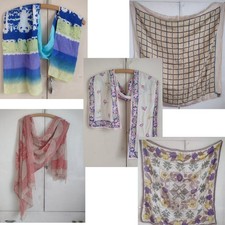 Lot 5 Vtg Silk Scarf Scarves Square Rectangle Floral Geometric Plaid 60s 70s 80s