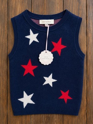 Pink Republic kids Navy Knit Stars Crew Neck Sleeveless Sweater Vest M (10/12)