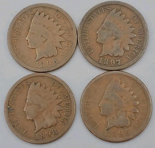 1895,1896,1897,1898 Indian Head Cent Album Filler Lot Photo Actual Coins