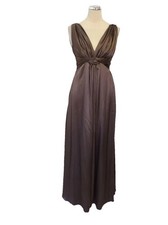LINEA MINK BROWN SILK LONG SLEEVELESS EVENING / OCCASION DRESS SIZE 10
