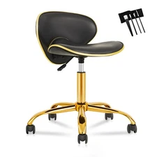 USED/OPEN BOX-Ergonomic Saddle Stool with Backrest 360° Swivel Salon Stool