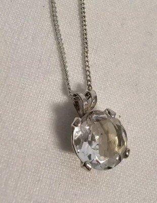 Crystal necklace necklace real silver 925 with pendant L: approx. 37 cm mint condition