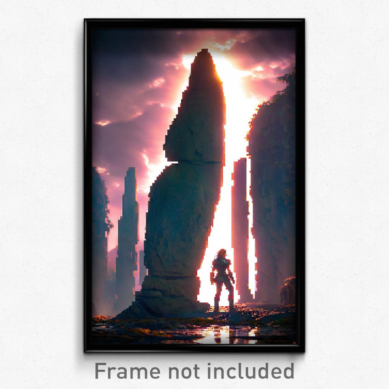 Trippy 8-Bit Pixel Art Glossy Poster of Megalith Psychedelic Video Game Print