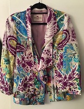 Auth Etro Blue Purple Multicolor Stretch Jacket Striped Lining Pockets Size 42 6