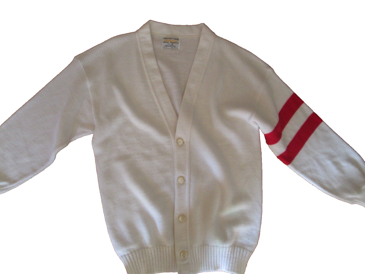 White Cardigan Sweater Red Stripe Boyfriend Preppy Academia Core Size  36