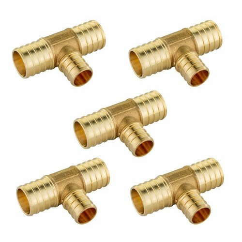 EFIELD 5 PCS 1" X 1" X 3/4" PEX Reducing Tee Barb Crimp Brass Fittings Lead Free