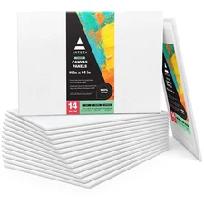 Arteza Canvas Boards for Painting 14 Pack 11 x 14 Inches Blank White 100% cotton