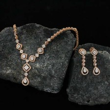 14kt Rose Gold Necklace with Earrings 4ct Lab Grown Diamond Necklace Set Jewelry