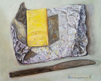 Butter on Canvas Oil Painting Original Food Realistic Still Life Rustic Kitchen