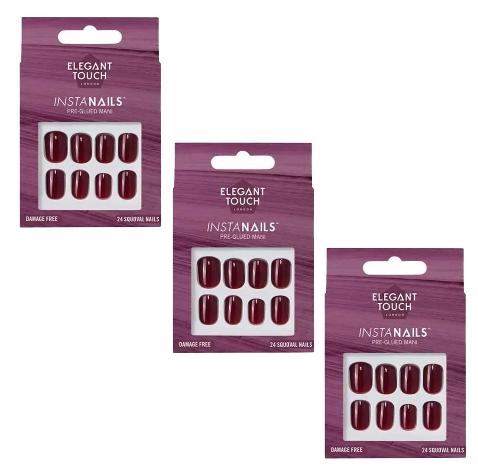 ELEGANT TOUCH INSTA-NAILS - Divine Wine PRE-GLUED FALSE NAILS - 3 PACK