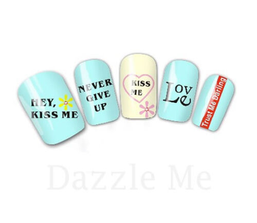 Nail Art Water Decals Transfers Stickers Hearts Quotes Kiss Me (XF1573) - Picture 1 of 2