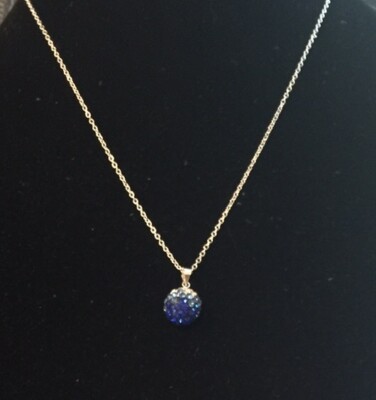 Sterling Silber 18'' Halskette blau Kristall bedeckt Kugel Anhänger Karabinerverschluss