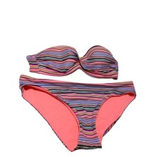 Victorias Secret Knockout Bandeau Bikini 32B  Hipster Medium/Large Pink  Strip