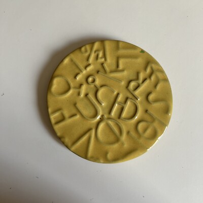 Vintage Frankoma Pottery Cattlebrands Trivet Plainsman Yellow 94TRC