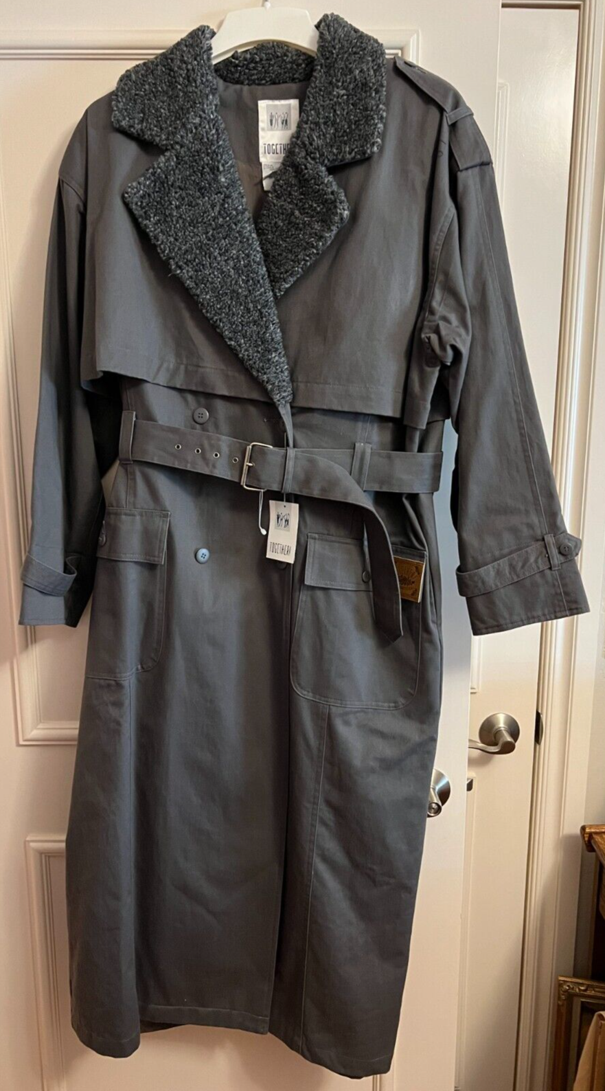 Trench Coat Women Gray NWT Sz 12 Belted, 51