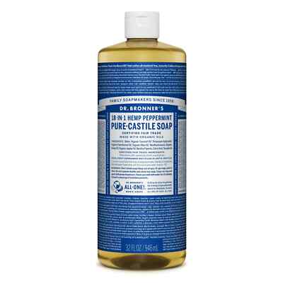 Dr. Bronner's Magic Soap - Castile Liquid - Peppermint - 32 oz - 18-in-1 uses -