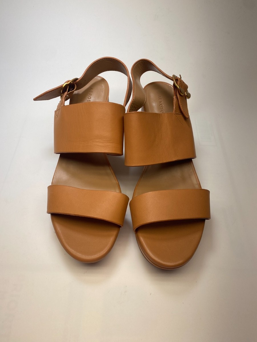 Aerosoles Womens Camera Nude Leather Platform Sandal Sz 12