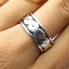 925 Sterling Silver Vintage Braided Rotating Band Ring Size 8 1/4