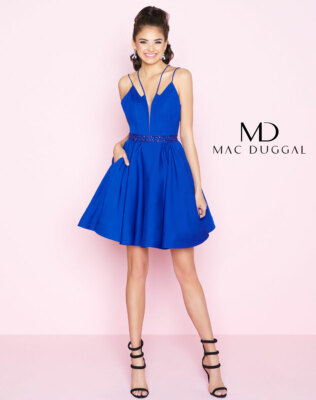 MAC DUGGAL 2071N Royal Blue Beaded Double Strap Racerback Skater Dress 12 =  L | eBay