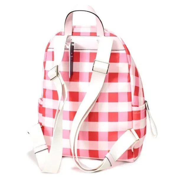 Kate Spade Chelsea Gingham Pink Red Medium Nylon Backpack  display picture 1