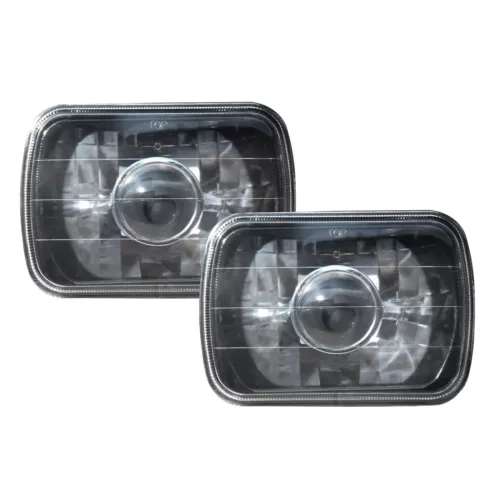 7" 7X6 Inch Square Glass Lens Diamond Cut Projector Headlights Pair H6054 H4 - Bild 4 von 11