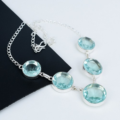 Collana Fiore In Argento 925 Con Zircone Cubico Blu Acquamarina E Catena 43 Cm, Gioiello Femminile E Romantico - 2
