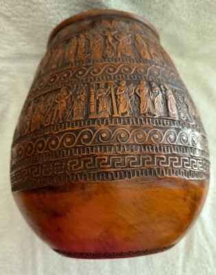 MEDIUM SIZED BROWN POT FROM GREECE.  INSIDE IS GLAZED.  PRE-OWNED