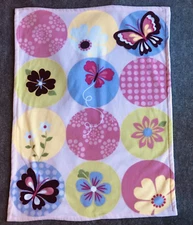 Tiddliwinks Baby Blanket Flower Butterfly Floral Single Layer Plush Green