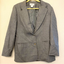 Lands End woman  s vintage 100 wool gray suit Buisness 2 button blazer jacket-12