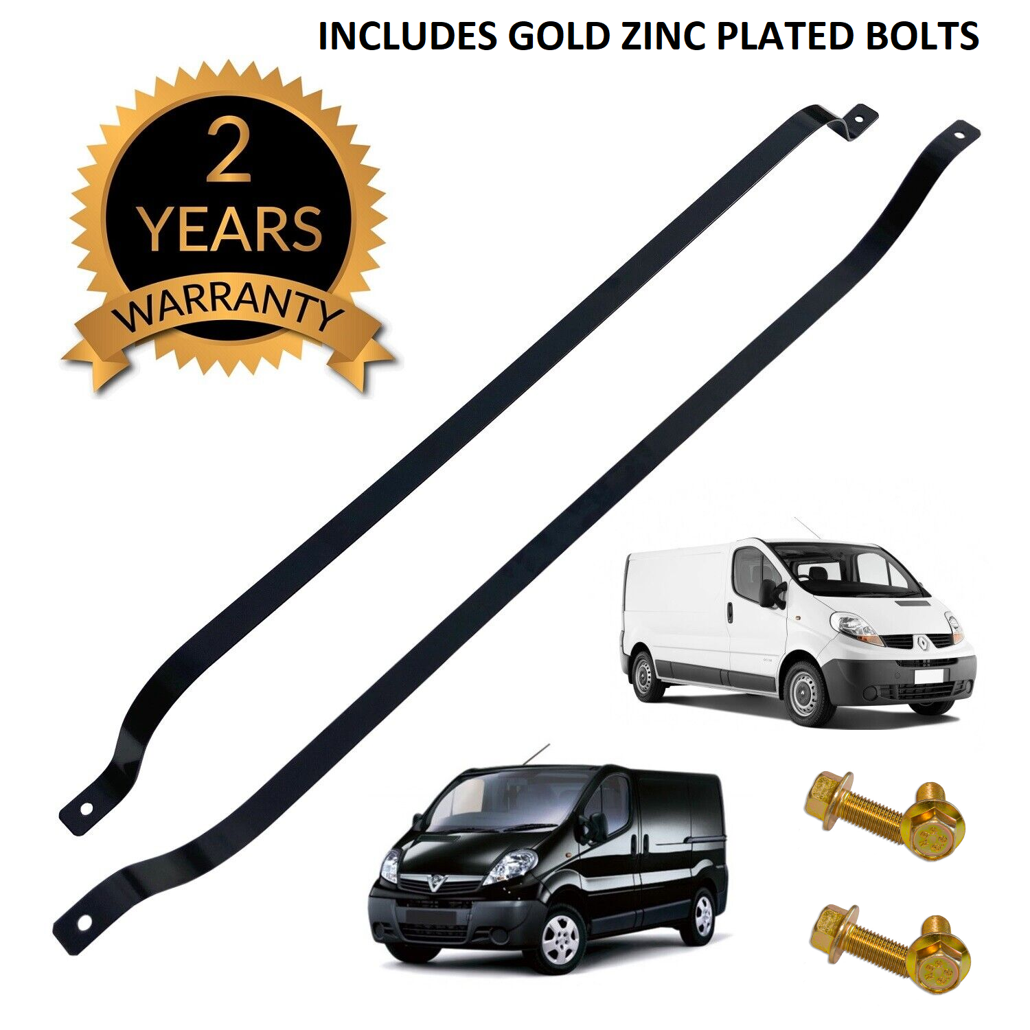 VAUXHALL VIVARO RENAULT TRAFIC FUEL TANK STRAPS PAIR POWDER COATED