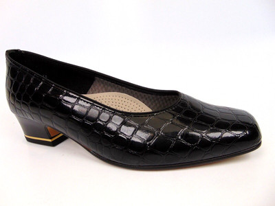 Women's ARA Graz Pump Court Shoes Low Block Heel, US 5.5-6.0 M, Black Crocco NEW