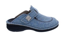 Finn Comfort Slipper Antholz 6572-482375, Wool Felt, Blue, Hook and Loop, Foot