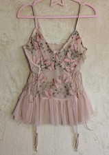 Fairycore Butterfly Embroidered Mesh Babydoll Lingerie Top Pink UK 12 14