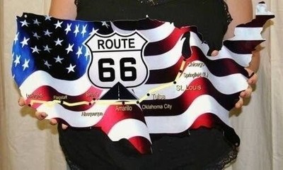 Route 66 Map Metal Sign - Large American Flag Sign - 24'' x 14''