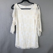 Renee C. Dress Womens Small White Embroidered Coquette Romantic Feminine Party