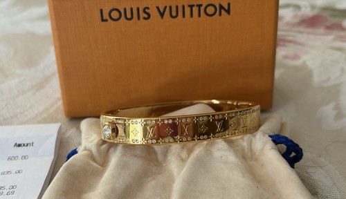 Louis Vuitton Nanogram Cuff Bracelet  Gold Crystal Stones M64860