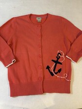 L. L. Bean Women  s Nautical Button Down Cardigan Sweater 100 Cotton Size M