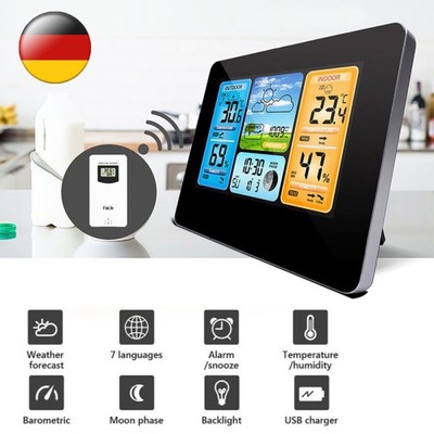 Digital Funkuhr Wetterstation Funkwecker Thermometer Hygrometer mit Außensensor