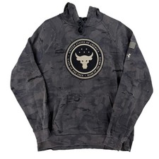 Under Armour Hoodie Mens Large Gray Camo Project Rock USA Flag Fleece Sweatshirt